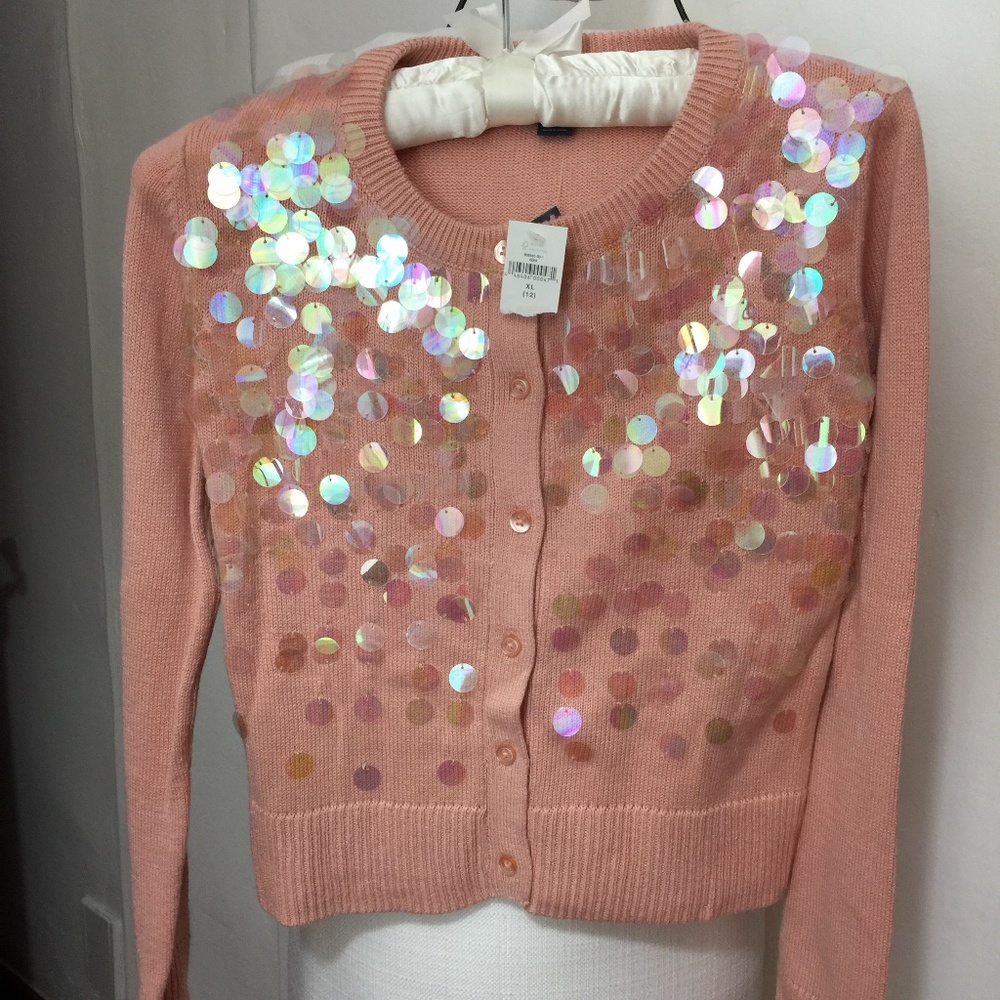 Girls Gap peach sparkly sweater